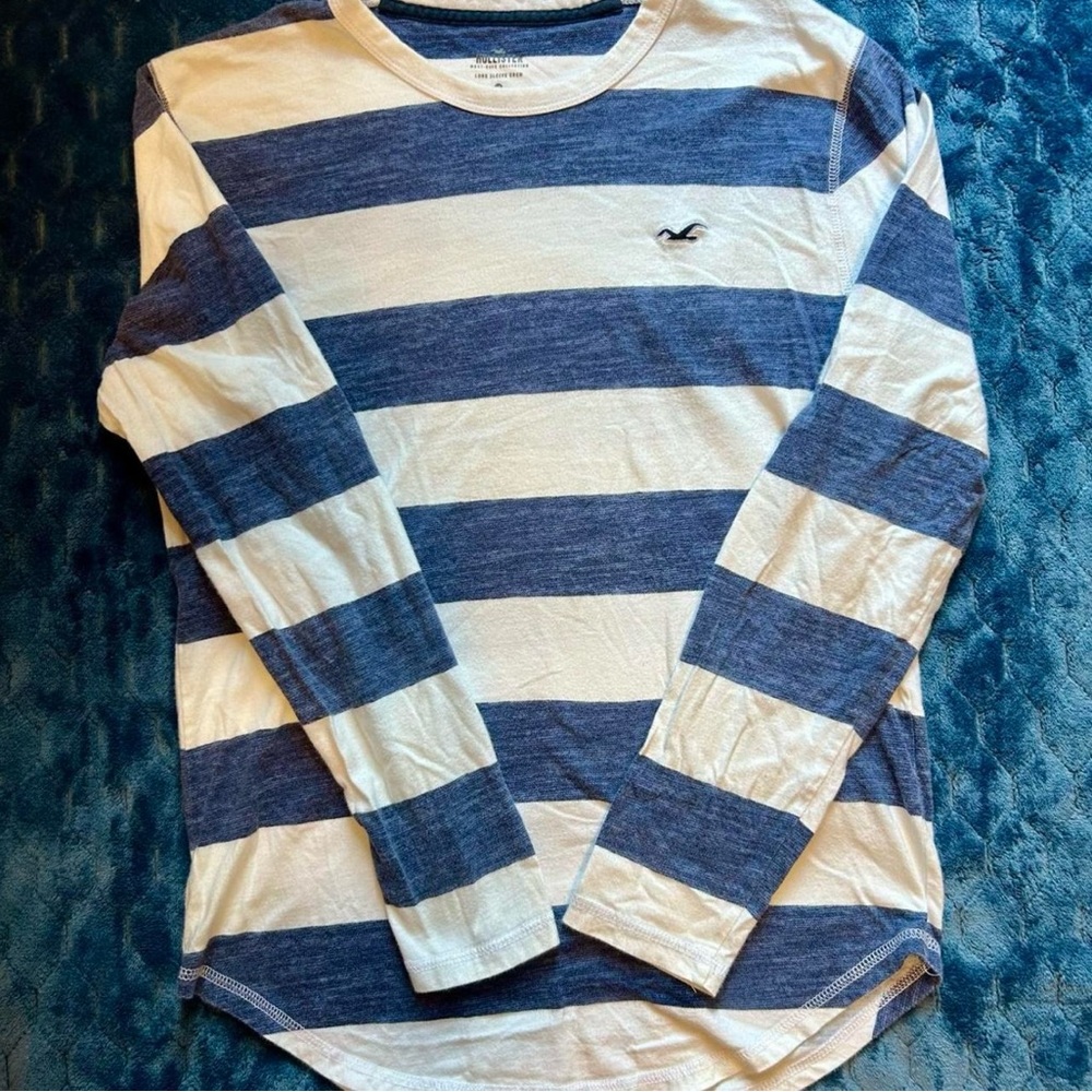 Hollister Navy and White Striped Long Sleeve Tee size XS